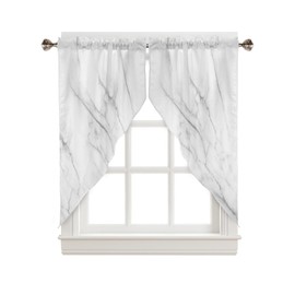 EwdeWwo Marble Swag Curtains Gray and White Rod Pocket Kitchen Curtains Valances Abstract Modern Scalloped Valance/Swag Window Treatment for Living Room (36" W x 45" L Each Panel)