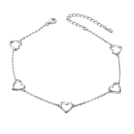 DAOCHONG Anklet for Women S925 Sterling Silver Adjustable Foot Heart Lotus Infinity Moon Srars Flower Pearl Multilayer Layered Ankle Bracelet Beach Jewelry, 8+2 inches, Sterling Silver