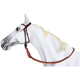 CHALLENGER Roping Knotted Horse Tack Western Barrel Reins Nylon Braided Orange Black 60712