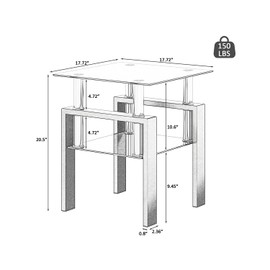 TUNGTAR Glass End Tables, Set of 2, Modern Tempered Glass Tea Table Coffee Table Nightstand, Square Table for Living Room (Black + Transparent Glass)