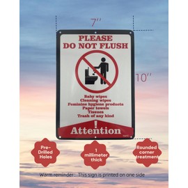 TQYC 25cm x 18cm "Please Do Not Flush wipes/feminine hygiene products/Tissues/Paper towels/Garbage "Bathroom sign with interesting stop symbol, rust-proof aluminum, two pieces