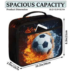 Fire Water Soccer Lunch Box Insulated Lunch Bag Leakproof Lunch Tote Bag Reusable Bento Containers Portable Meal Bags Picnic Tote Lunchbox For Beach Office Work, Gifts for Daughter Son Women Men