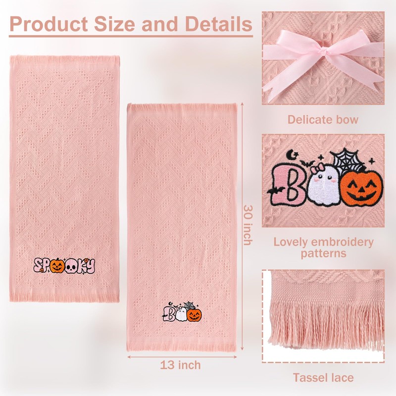 Gilprop 2 Pcs Pink Bow Halloween Ghost Hand Towels for