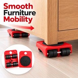 2-Piece Furniture Moving Roller Sliders – Red Wheeled Furniture Movers for Cabinets, Sofas & Household Relocation