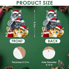 DECORLUXES Set 2 Christmas Ornaments 3.1" -3 Cute Cat Christmas, Xmas Acrylic Ornaments, Christmas Tree Hanging, Tree Topper Ornaments - Christmas Tree Decoration Ornament