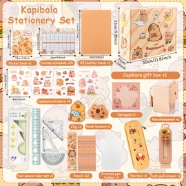 TIVUNORON Capybara Stationery Set, Cute Stationery Gift Set with Gift Box, Capybara Pencil Case, Pencils, Rulers, Pencil Sharpener, Spiral Notebook and More School Supplies