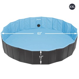 Topeakmart Foldable Dog Bath Pool for Dogs Collapsible Pet Cat Swimming Tub PVC Plastic Dog Wading Pool w/Pet Brush&Repaire Patches for Outdoor & Indoor, Black XXL