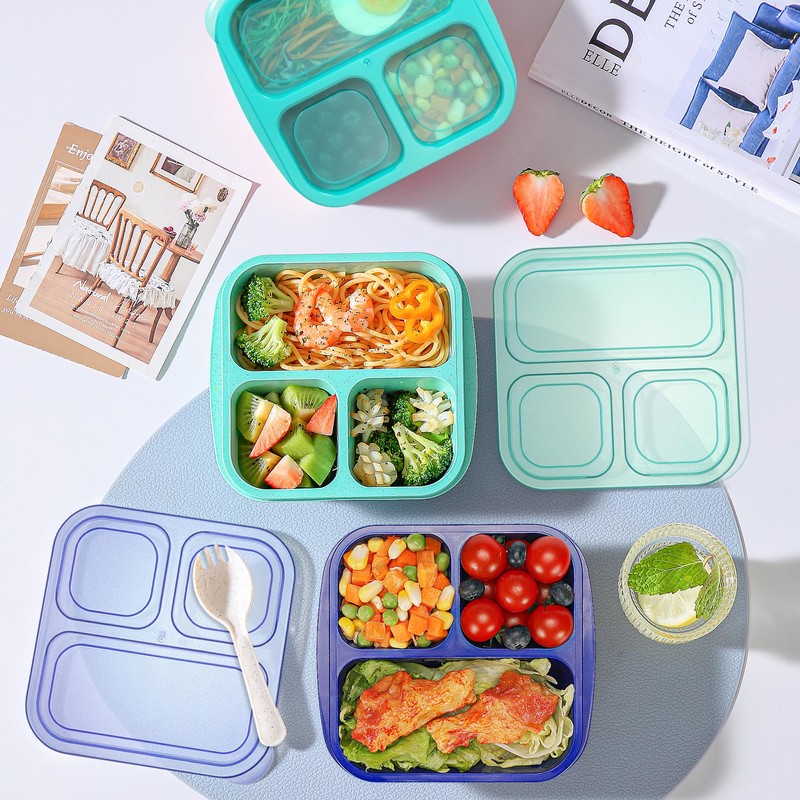 Reusable Snack Containers with Lids, 3 Compartments Bento Snack Boxes,