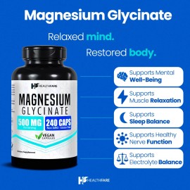 HealthFare Magnesium Glycinate 500mg | 240 Veg Capsules | High-Absorptio<wbr/>n