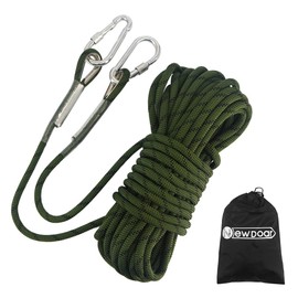 NewDoar Climbing Rope 8(5/16in),10mm (3/8in), High Strength Accessory Cord Rope with 2 Steel Hooks, for Outdoor Rescue Rappelling Rope Down Cliffs ledges Safety Escape Tow Strap Equipment(ArmyGreen)