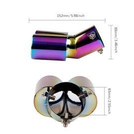 Sakali Universal Double Outlet Exhaust Tip Fit Pipe Diameter 1.5" to 2.25",Stainless Steel Polished Muffler Bolt-On Tail Pipe with 2 Aluminum Turbo Sound Whistle (Neon,Curved)