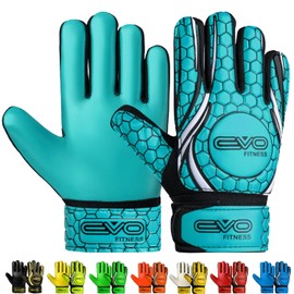EVO Fitness Goalkeeper Gloves Kids Boys Goalkeeper Gloves Finger Protection Anti Slip Palm Football Gloves Premium Grip Youth Adut (Aqua, Suitable for 12 to 15 Years old Size 6)