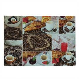 Ambesonne Coffee Cutting Board, Collage of Different Photos Breakfast Theme Croissant Coffee Beans and Strawberries, Decorative Tempered Glass Cutting and Serving Board, Large Size, Multicolor
