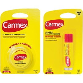 Carmex, Duopack Bálsamo Labial Classic en Tarro + Classic en Barra, para Labios secos y Agrietados, Protege y Suaviza, 2 pz