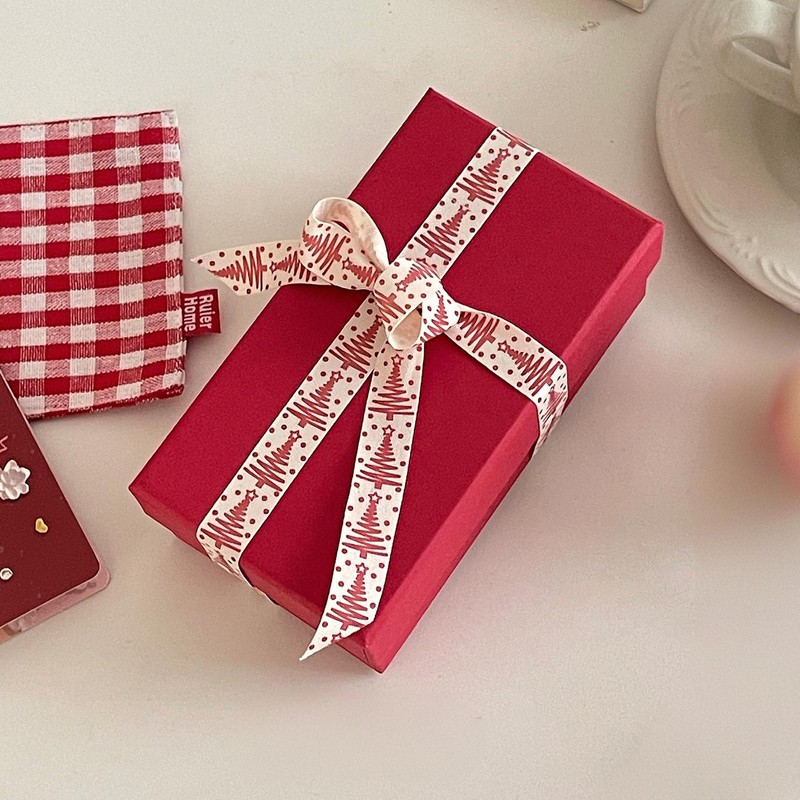 Red Tree Merry Christmas Ribbon 5/8 Inch × 10 Yards
