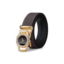 VANNANBA Mens Belts for Jeans, Designer Belts with Gorgeous Buckle Black Gold