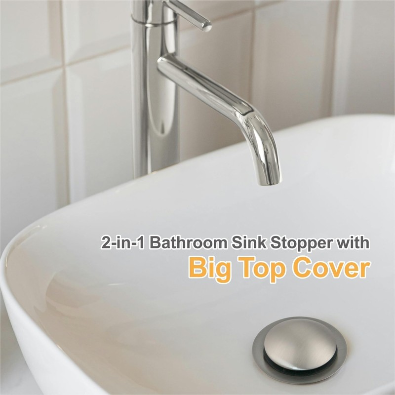 Brushed Universal Bathroom Sink Stopper, 2-in-1 Pop Up Sink Drain