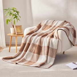 Asnomy Checkered Fleece Throw Blanket Super Soft Thick and Warm Fall Blankets, Fuzzy Fluffy Cozy Blanket for Couch Bed(Camel,Throw 50"x60")