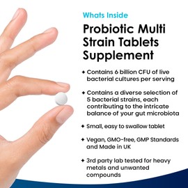 Probiotics for Daily Gut Health - Multi Strain Probiotic Supplements - Acidophilus Tablets High Strength - Digestive & Gut Health Supplements Lactobacillus - Vegan, GMO-Free, Gluten-Free, UK Made