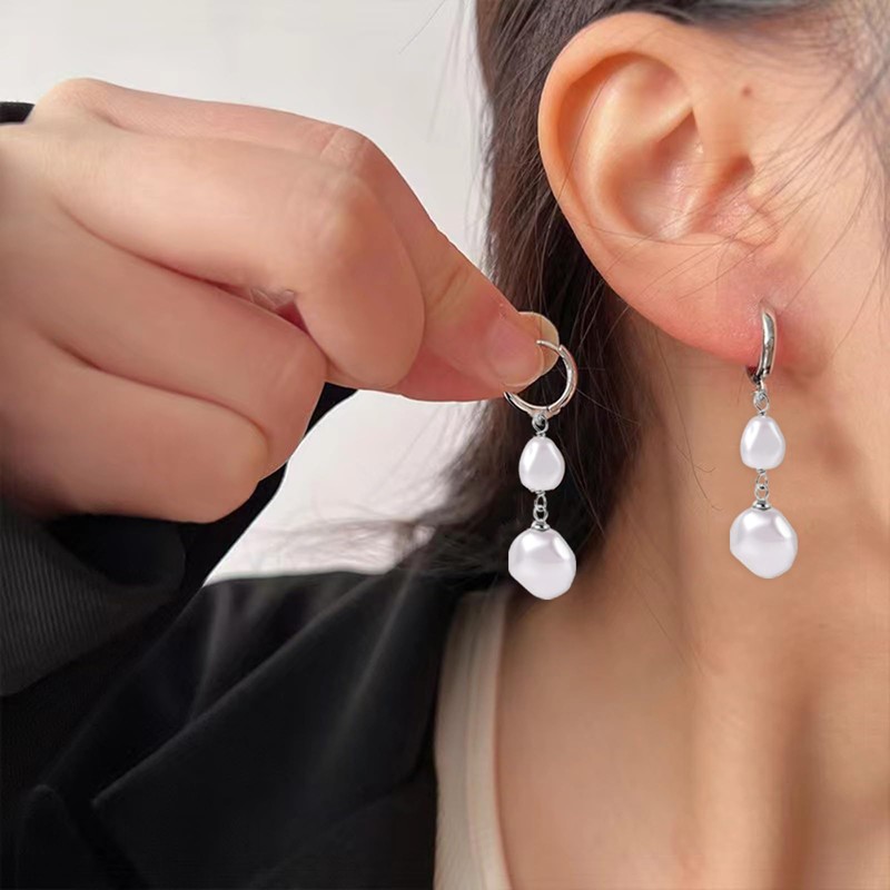 Irregular Pearl Dangle Drop Earrings for Women Gold Pearl Drop