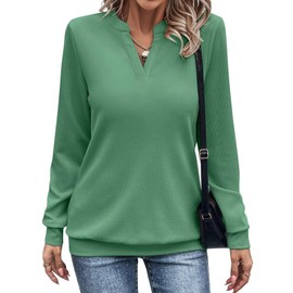 EADINVE Womens V Neck Long Sleeve Sweatshirts Lightweight Pullover Cute Fashion Cute Fall Clothes Tunic Tops 2025 Green