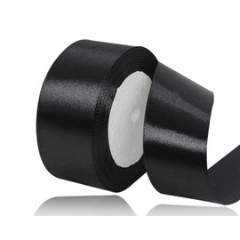 Black Satin Ribbon 1-1/2 Inches, 25 Yards Solid Color Fabric Ribbon for Gift Wrapping, Crafting, Bows Making, Sewing Projects, Christmas Tree and Wedding Party Decoration