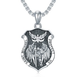 Seiyang St Michael Necklace for Men 925 Sterling Silver Shield Shape Saint Archangel Michael Medal Medallion Protection Jewelry for Women