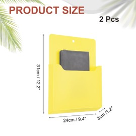 PATIKIL Magnetic File Holder, 2 Pack Magnetic Wall Holder Organizer File Hanging Magnetic Mail Holder for Refrigerator Letters Paper Teacher Classroom, Yellow