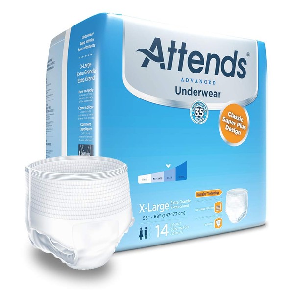 Attends APP0740 Protective Underwear, Super Plus Absorbency, 58"-68", X-Large (Pack of 56)