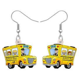HUAGEO Teacher's Day Acrylic Rainbow Cute Yellow School Bus Earrings Dangle Back to School Novelty Jewellery for Women Teacher Holiday Charms Gifts, Acrylic, No Gemstone