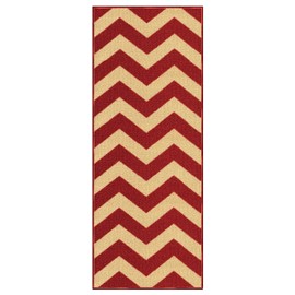 Rubber Backed 22" x 48" Rich Chevron Red & Beige Zig Zag Small Runner Non-Slip Rug - Rana Collection Kitchen Dining Living Hallway Bathroom Pet Entry Rugs RAN2060-24