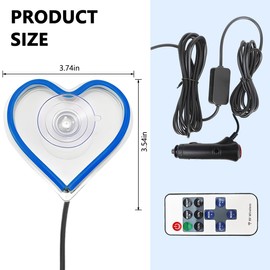 FALVFUN Car LED Ambient Light, Love Heart USB Vehicle Neon Lighting with Remote Control for Triangle or Back Window, Auto Interior Atmosphere Lamp Sign Decoration Accessories, Universal Fit (Blue)