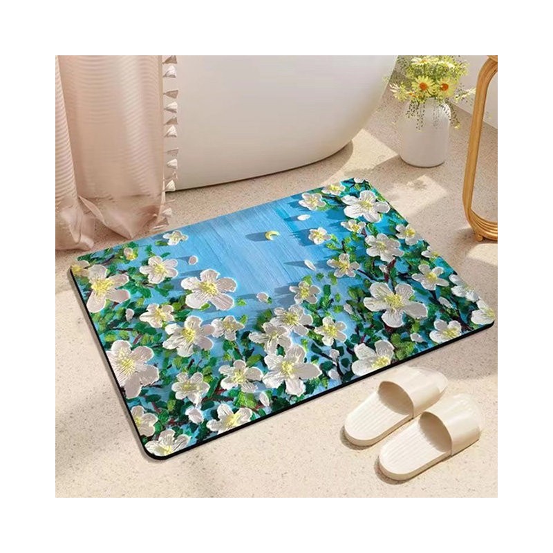Housekeeping technology 1+1 washable beautiful flower diatomaceous earth mat, cherry