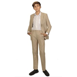 Gioberti Boy's Linen Suit Set Jacket and Dress Pants, Khaki, Size 14