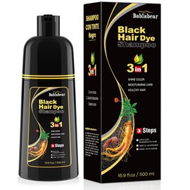 Black Hair Dye Shampoo 3 in 1, Shampoo Tinte para Cubrir Canas para Hombres y Mujeres, Cobertura Instantánea de Canas con Esencia Herbal