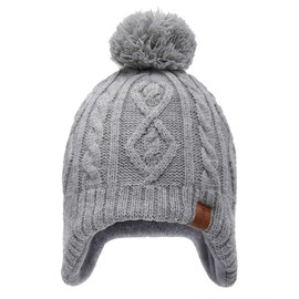 Foruhoo Boy's Winter Beanie Hat, Girl’s Knitted Hat with Bobble (Q001) - gray, size: 53