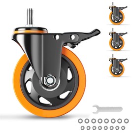 3 Inch Caster Wheels 2200Lbs, Threaded Stem Casters Set of 4 Heavy Duty, 1/2"-13 x 1" (Screw Diameter 1/2", Stem Length 1"), Safety Dual Locking Industrial Castors, Wheels for Cart, Furniture