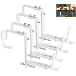 Y&M 4 Pcs Deck Railing Adjustable Planter Box Brackets (6 to 12.5 in), Universal Heavy Duty Iron Flower Box Brackets Wall Mounting Hooks for Fences, Patio, and Garden - White (Patent Registered)
