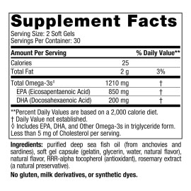 Nordic Naturals Suplemento de EPA, 1210 mg de Omega, 60 Cápsulas Sabor Limón para 1 mes