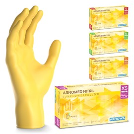Arnomed Disposable Gloves, Yellow XS Nitrile Gloves in Box of 100 Pieces, Gloves Disposable Powder-Free, Latex-Free Rubber Gloves, Disposable Gloves Available in XS, S, M and L