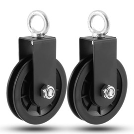 Gym Pulley Wheel Set, 90MM Diameter, 160KG Load Capacity, Black, with Mounting Brackets (2 PCS)