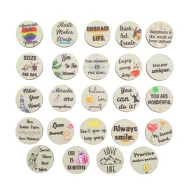 24Pcs Lucky Wooden Round Motivation Charms Set with Inspirational Sayings and Colourful Patterns Inspiring Decoration for Friends Colleagues Children, English