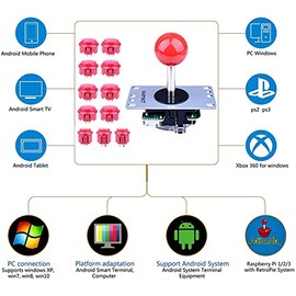 Arcade Game Controller Joystick Kits, ABS Zero Delay Game Joystick Arcade Buttons for PC Windows MAME Pi (Blue)