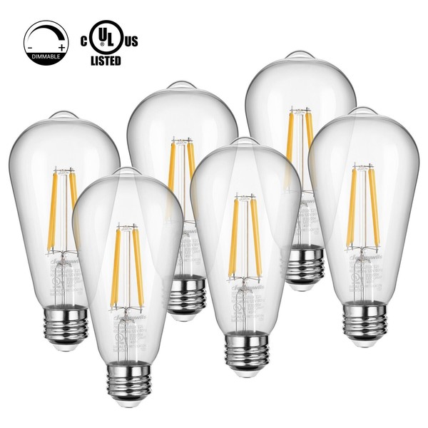 DEWENWILS 6 Pack Vintage LED Edison Bulbs,Dimmable ST64 LED Filament