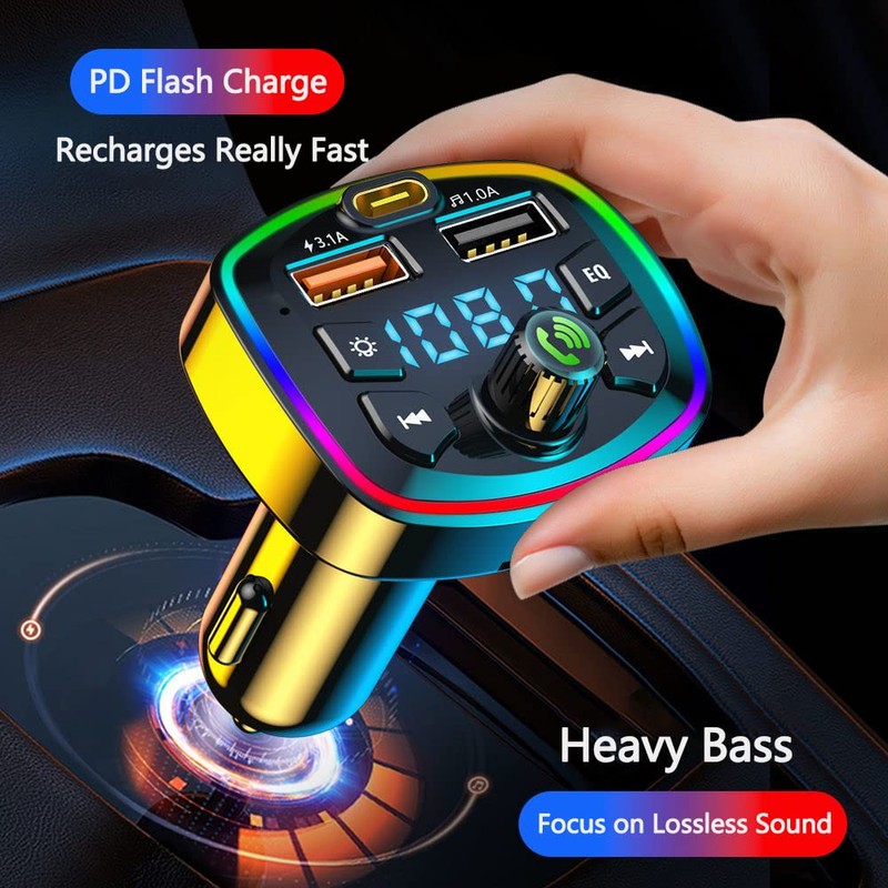 FM Transmitter Car Bluetooth Music Play 2 USB Port Charger