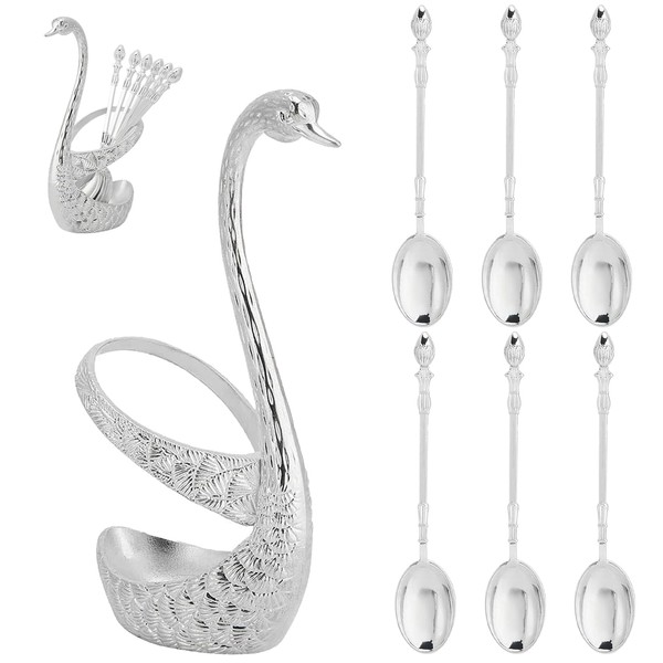 [6 Packs] Small Espresso Spoons with Swan Holder, Mini Dessert