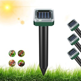 Mole Repellent for Lawns 4 Pack, Solar Powered Mole Repeller Ultrasonic Gopher Deterrent, Outdoor Waterproof Vole Vibration Stakes,Sonic Spike for Rodent Groundhog Snake Chipmunk