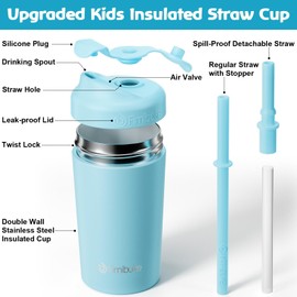 Fimibuke Kids & Toddler Cups, 10 OZ Spill Proof Straw Cups for Toddlers, Leak-Proof Kids Insulated Tumblers with Screw-On Lid & Silicone Straws with Stopper, Stainless Steel Sippy Cup for Girls Boys