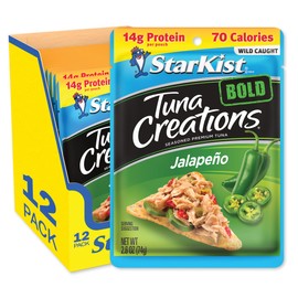 StarKist Tuna Creations BOLD Jalapeño, 2.6 oz Pouch (12 Pack) Ready to Eat Wild Caught Tuna, 14g Protein, 70 Calories Per Serving, Gluten Free, Soy Free, Kosher, Perfect for Salads, Meals and Snacks