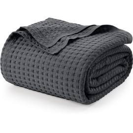 Utopia Bedding Charcoal 100% Cotton Waffle Blanket 300 GSM [Full - 90x84 Inch] Soft Lightweight Breathable Bed Blanket for All Season